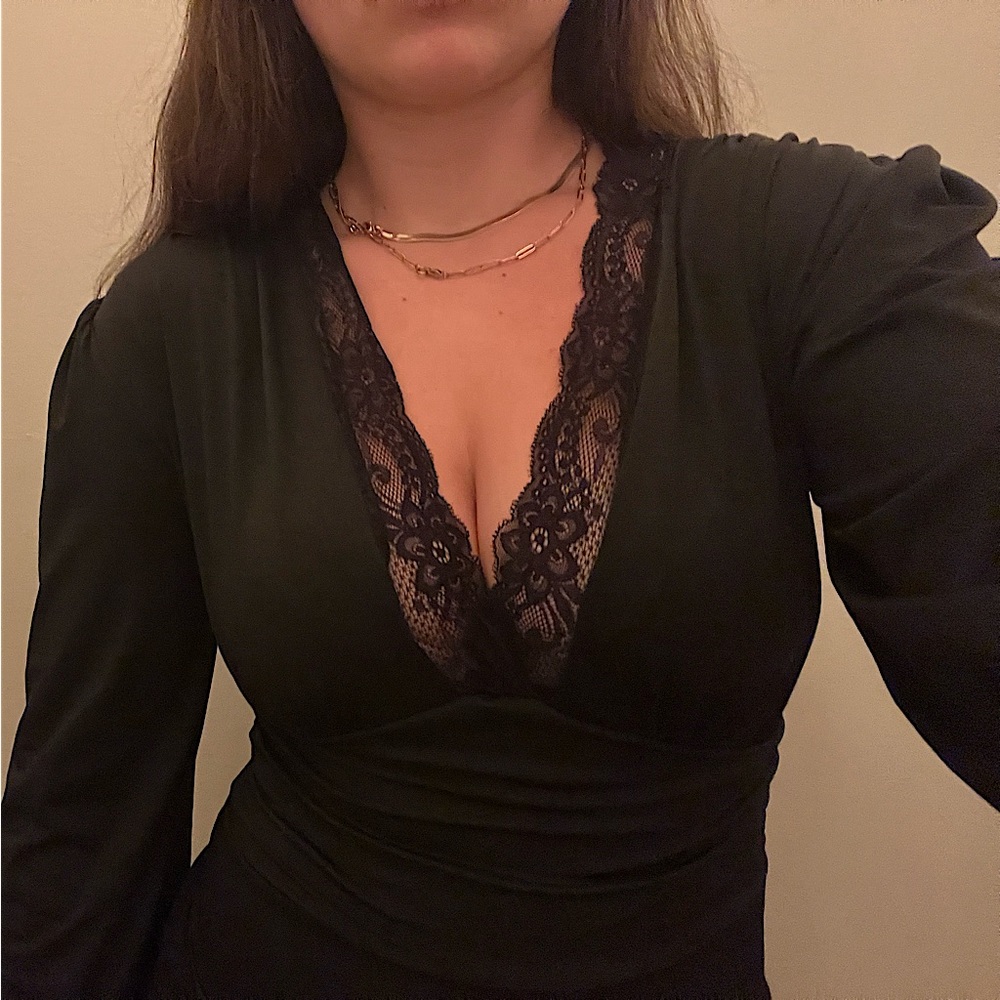 Black long sleeve lace bodysuit